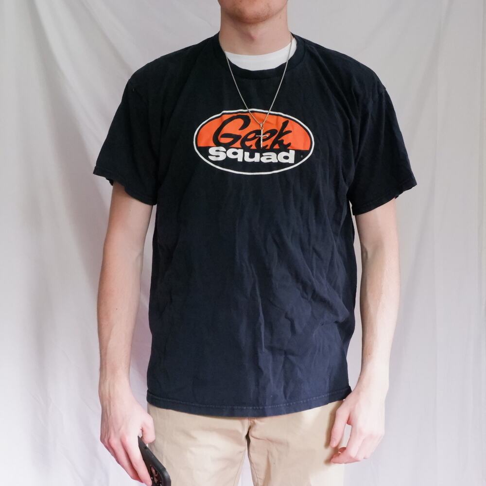Geek Squad Graphic Tee XL Navy Heavy Cotton Y2K Tech Streetwear Shirt